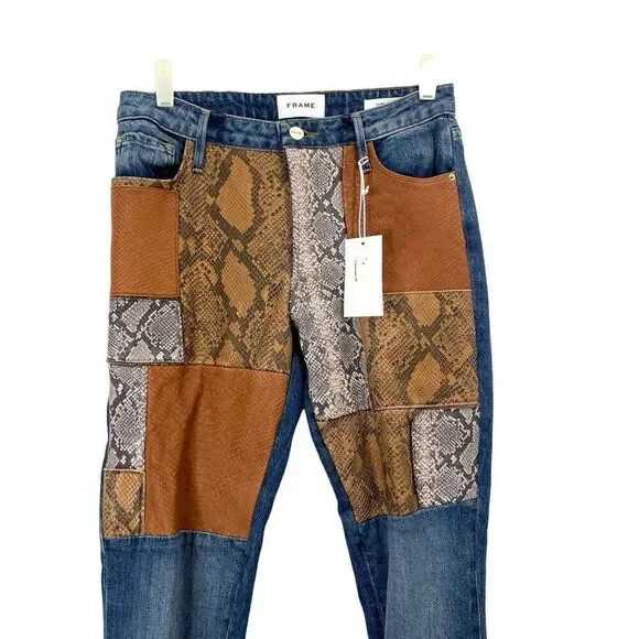 NEW Frame‎ Le Mini Patchwork leather Bootcut Jeans Size 26 boho western cowboy